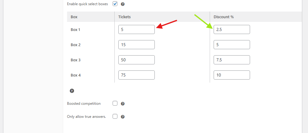 Quick selection tiers on competition product